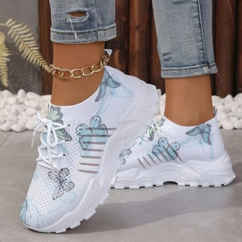 Women's Butterfly Print Casual Lightweight Sneakers