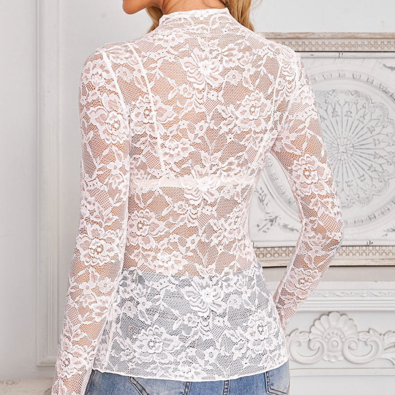 Women's Lace Slim-Fit Long Sleeve Floral Top