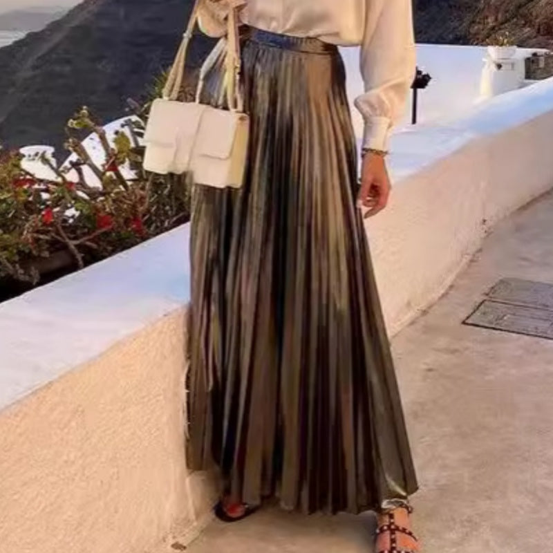 Women's White Shirt & Metallic Skirt Two-Piece Set