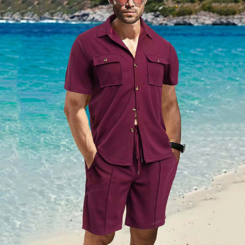 Men's Short-Sleeved Shirts & Short Pants 2-Piece Set