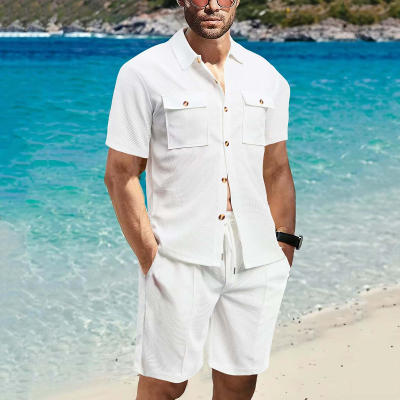 Men's Short-Sleeved Shirts & Short Pants 2-Piece Set