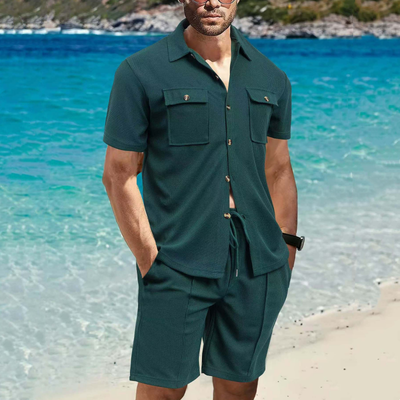 Men's Short-Sleeved Shirts & Short Pants 2-Piece Set