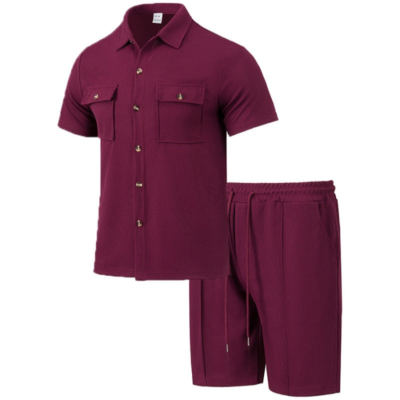 Men's Short-Sleeved Shirts & Short Pants 2-Piece Set