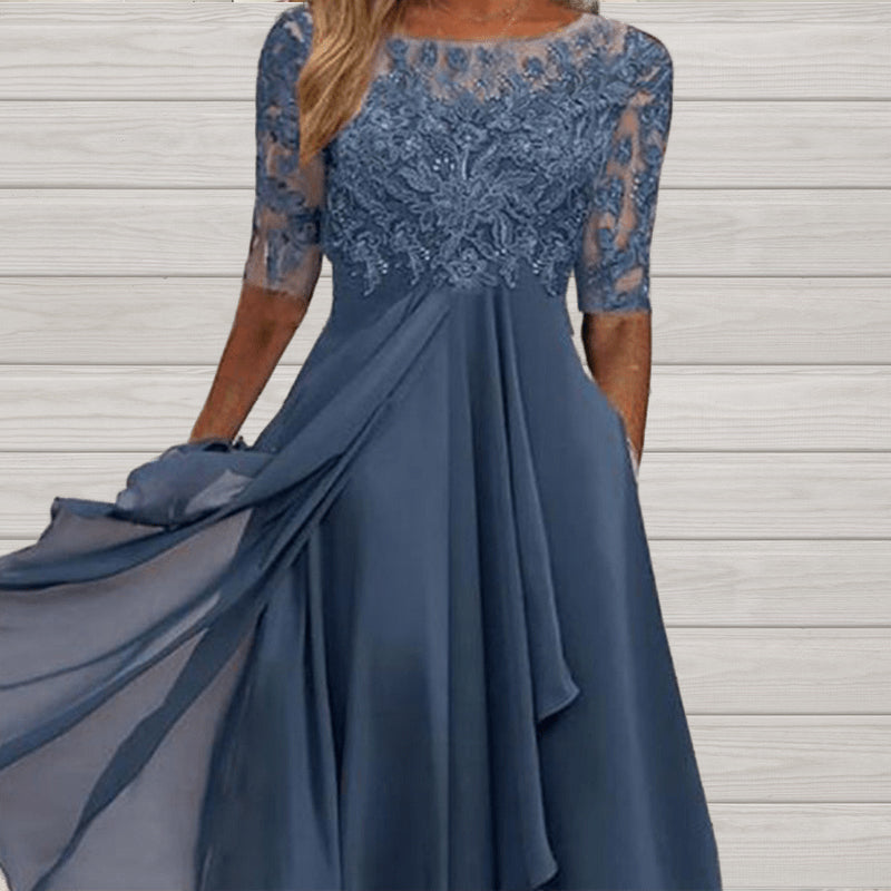 Elegant Embroidery Cocktail Flowy Dress