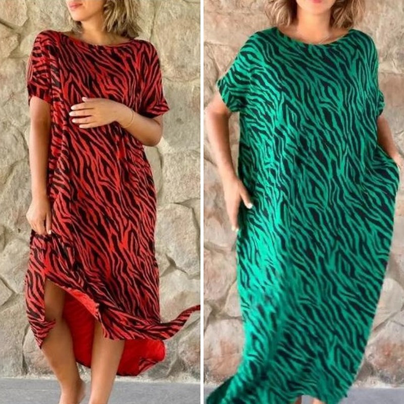Oversized T-Shirt Midi Dress with Animal Print