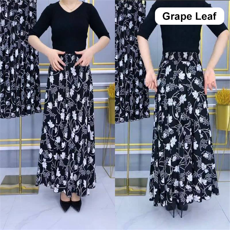 Women's Fashion High Waist Floral Pleated Long Skirt