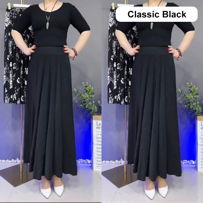 Women's Fashion High Waist Floral Pleated Long Skirt