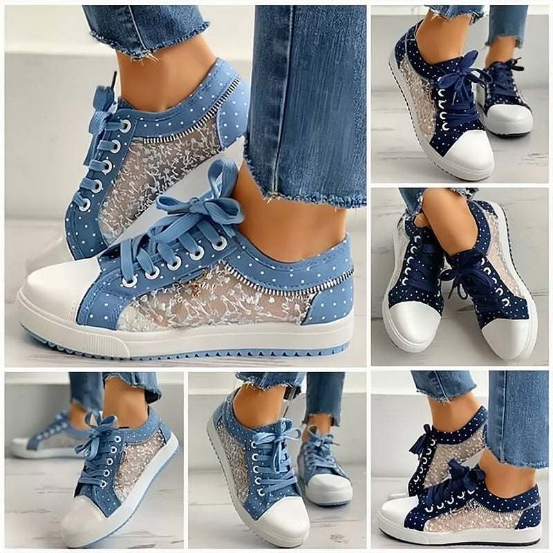 Women's Casual Flat Round Toe Lace Up Low Top Shoes