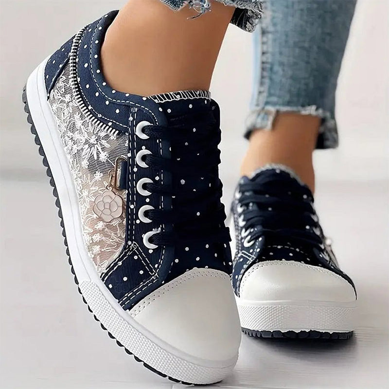 Women's Casual Flat Round Toe Lace Up Low Top Shoes