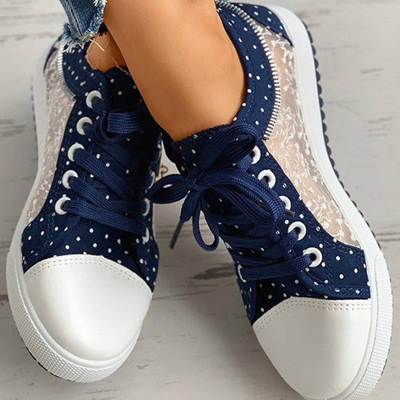Women's Casual Flat Round Toe Lace Up Low Top Shoes