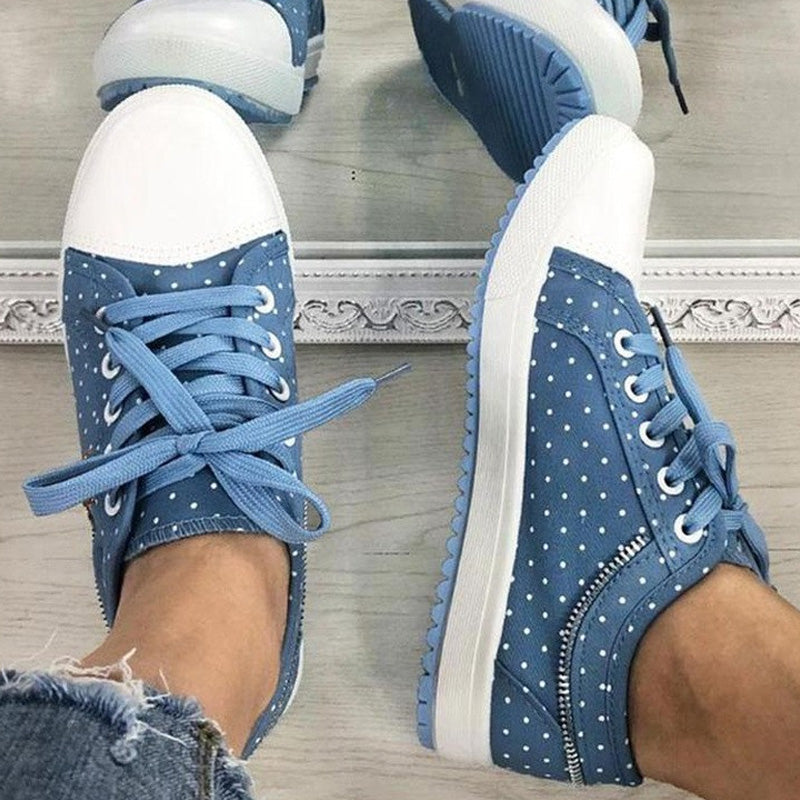 Women's Casual Flat Round Toe Lace Up Low Top Shoes