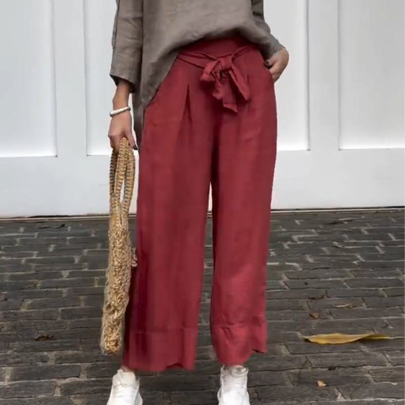Women's Cotton Linen Wide-Leg Ankle Pants