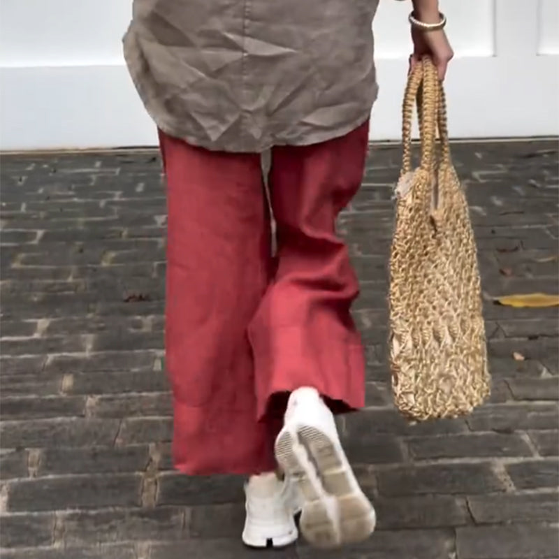 Women's Cotton Linen Wide-Leg Ankle Pants