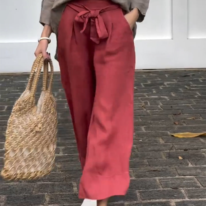 Women's Cotton Linen Wide-Leg Ankle Pants