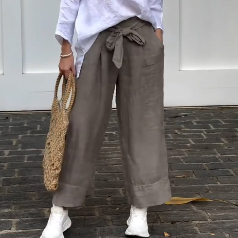 Women's Cotton Linen Wide-Leg Ankle Pants