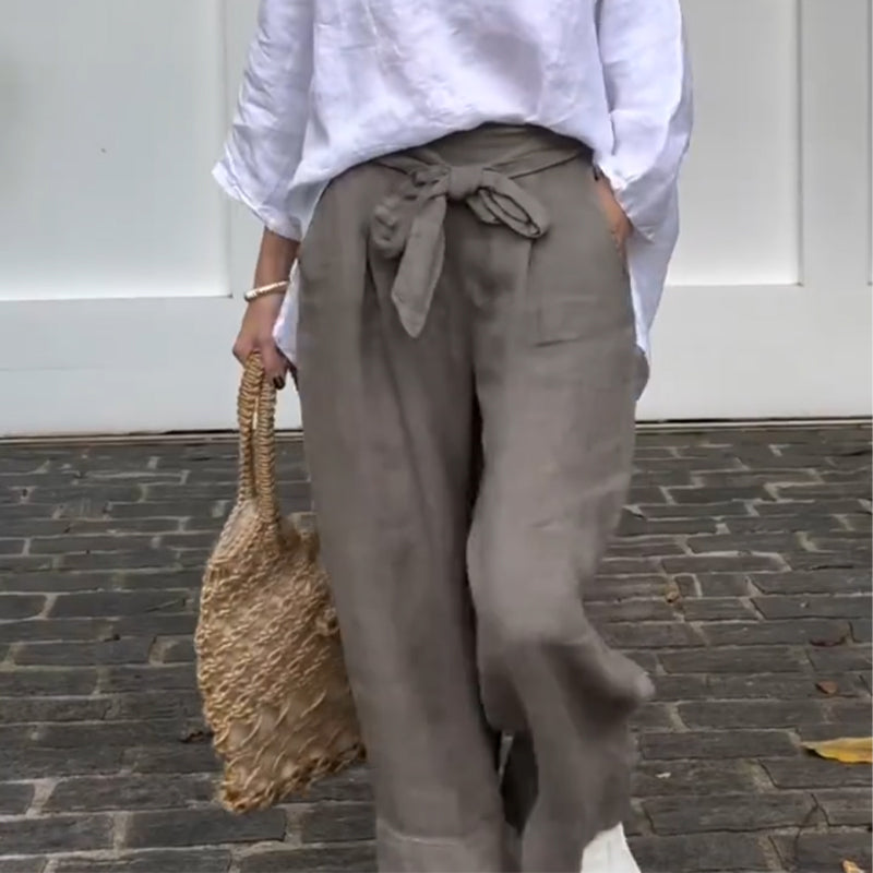 Women's Cotton Linen Wide-Leg Ankle Pants