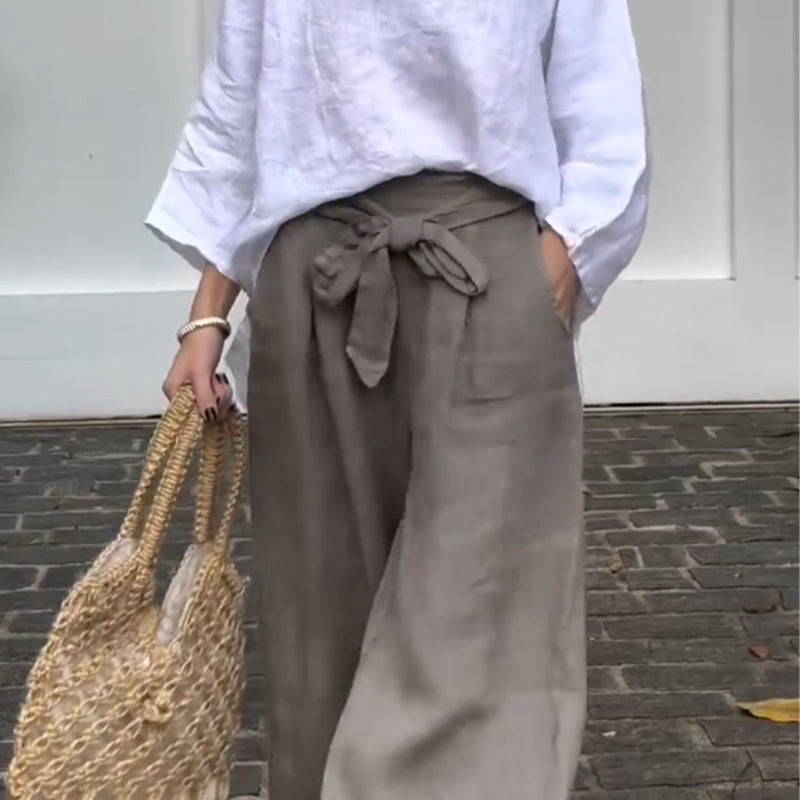 Women's Cotton Linen Wide-Leg Ankle Pants