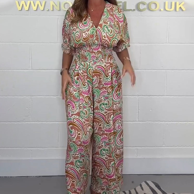 🌸Spring Specials🌸Women's V-Neck Printed Short-Sleeve Jumpsuits