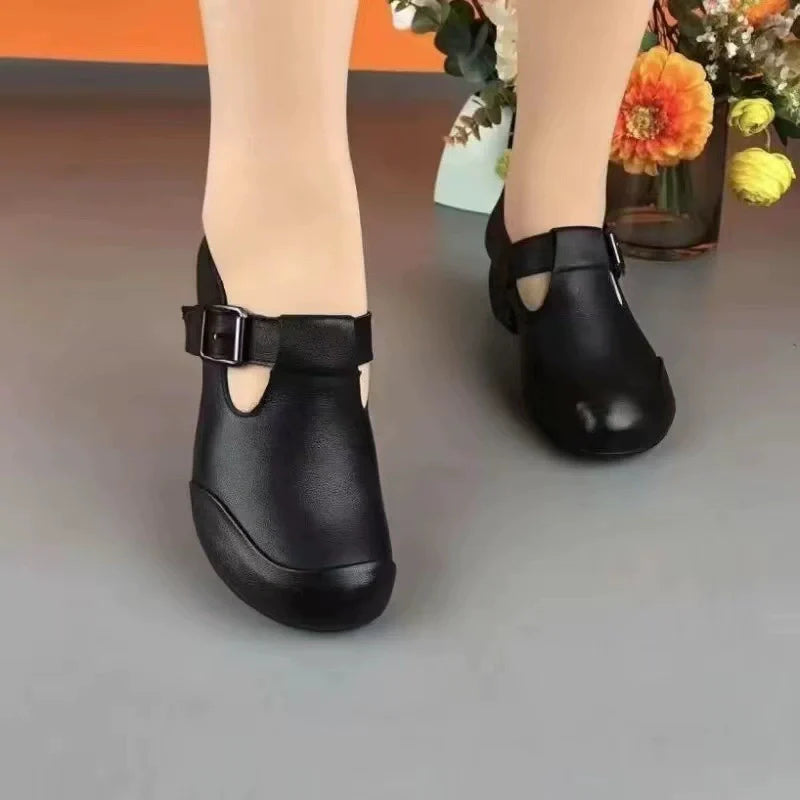 Women's Classic Chunky Heel Leather Shoes