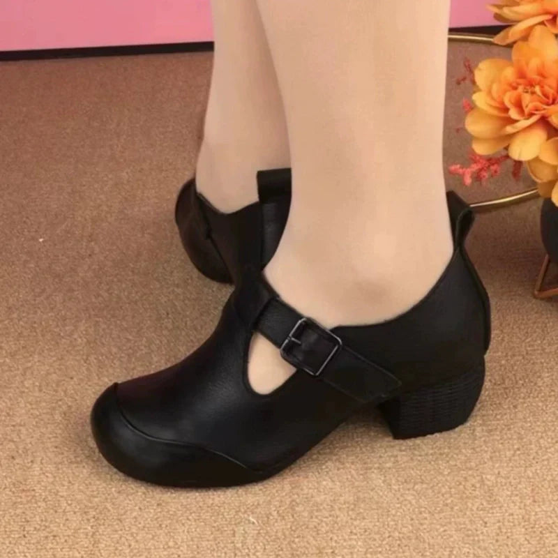 Women's Classic Chunky Heel Leather Shoes