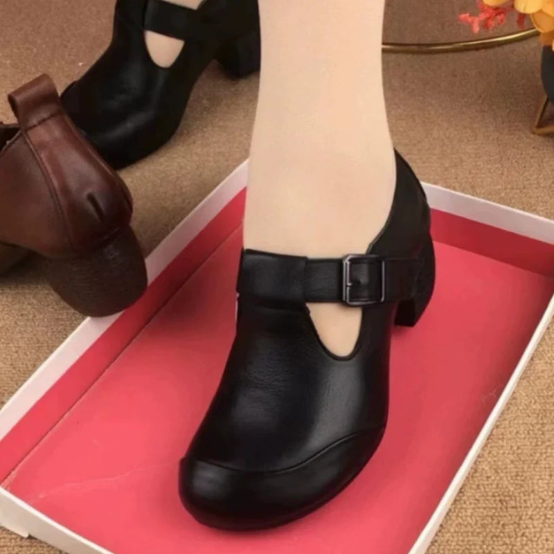 Women's Classic Chunky Heel Leather Shoes