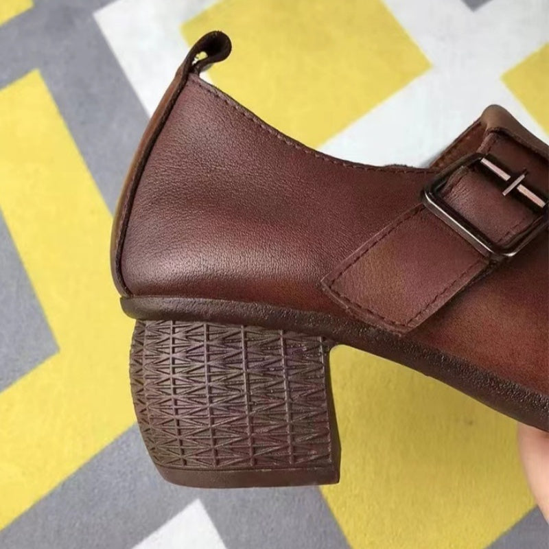 Women's Classic Chunky Heel Leather Shoes