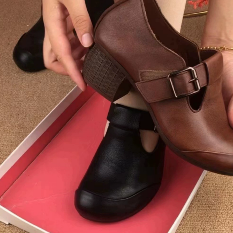 Women's Classic Chunky Heel Leather Shoes