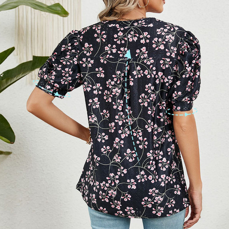 Women's Summer V-Neck Printed Top