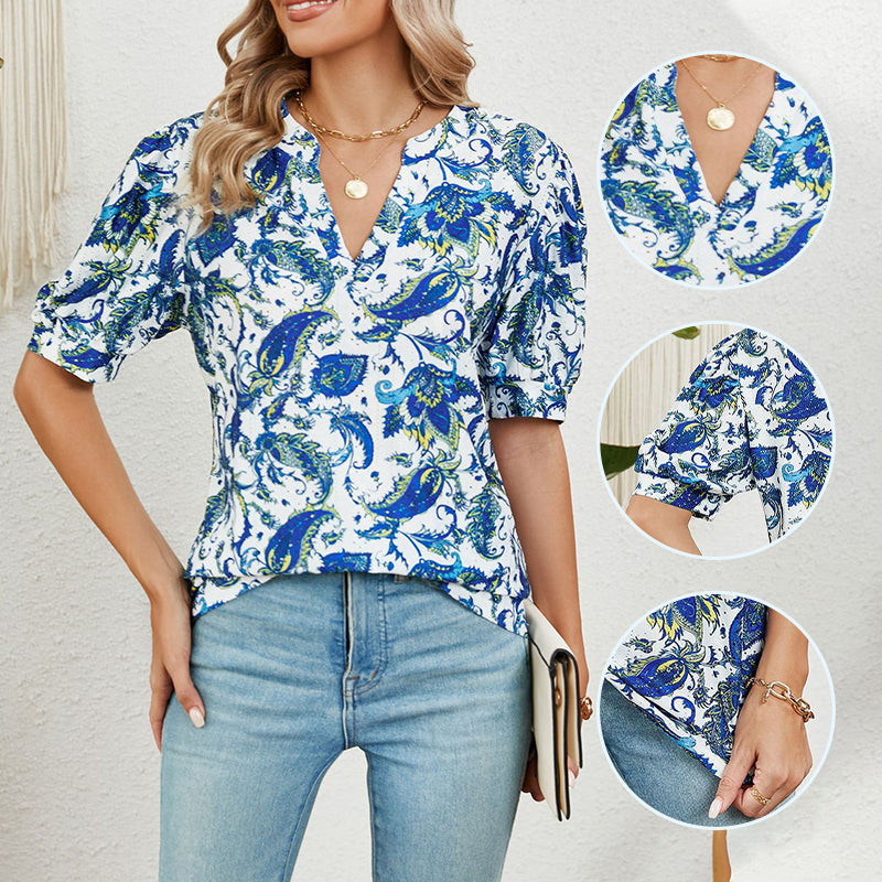 Women's Summer V-Neck Printed Top