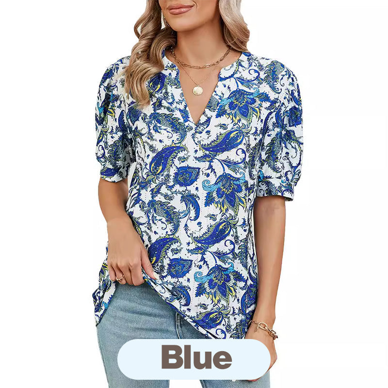 Women's Summer V-Neck Printed Top