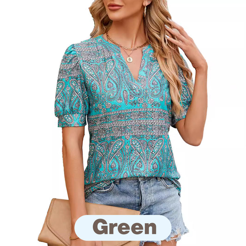 Women's Summer V-Neck Printed Top