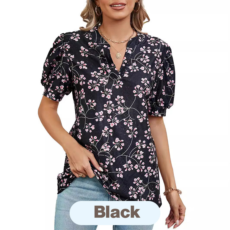 Women's Summer V-Neck Printed Top
