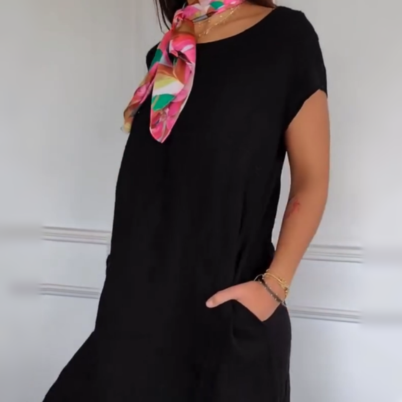 🏖️Summer Hot Sale 50% OFF🌼Women's Round Neck Short Sleeve Cotton Linen Dress