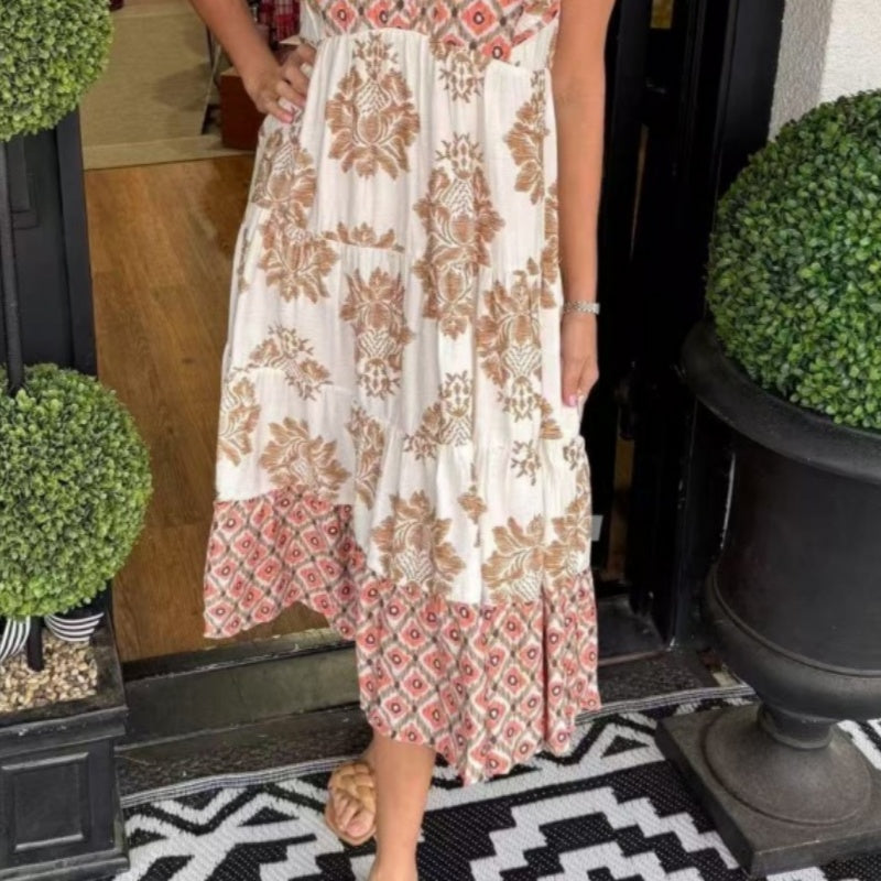 🏖️Summer Hot Sale 49% OFF🌼Women's Elegant Printed Ruffle Sleeveless Dress