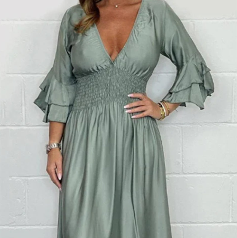 Women's Flowy Ruffle High Waist Dress