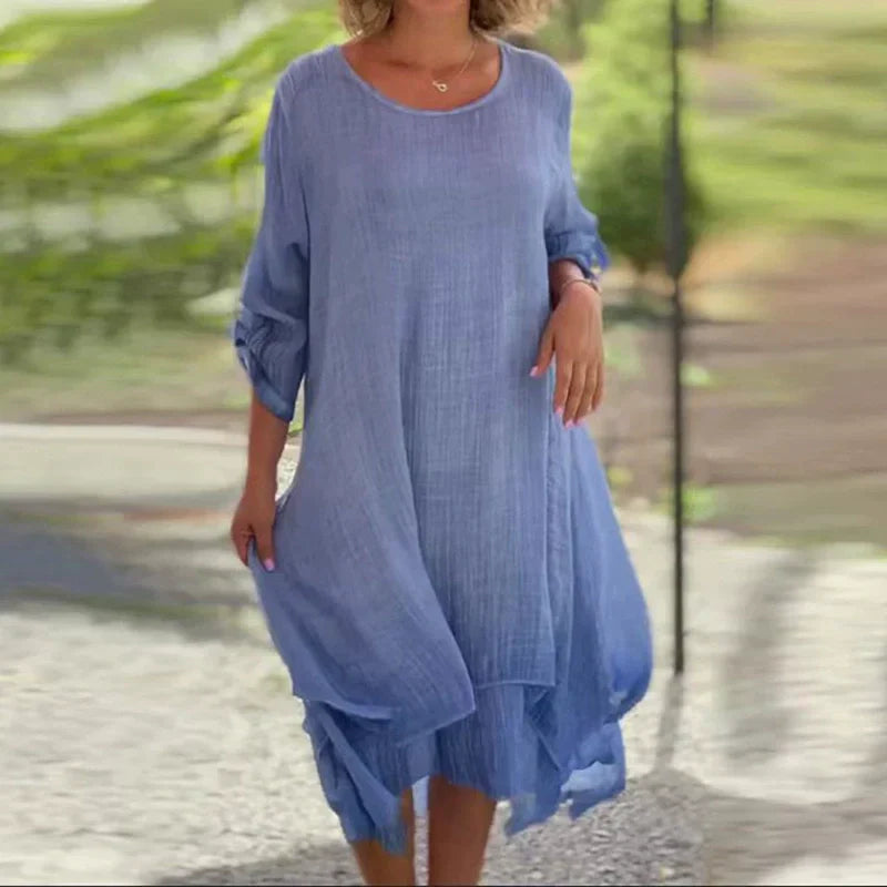 🌼Last Day Sale 50% OFF🌼Women's Elegant Solid Color Round Neck Loose Fit Dress