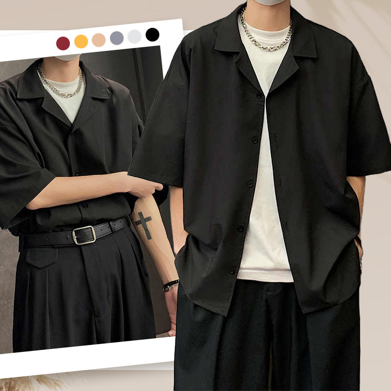 Men's Solid Color Loose Lapel Shirt