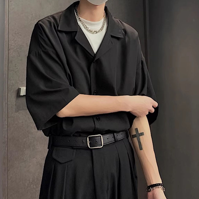Men's Solid Color Loose Lapel Shirt