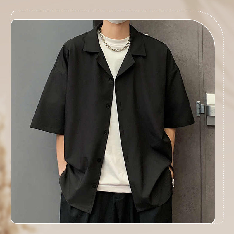 Men's Solid Color Loose Lapel Shirt