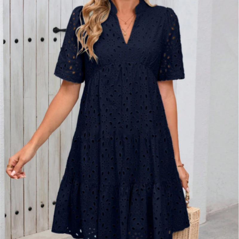 💥Last Day Special Sale 49% OFF💃Women's Elegant Hollow Out Lace Ruffle Casual Mini Dress