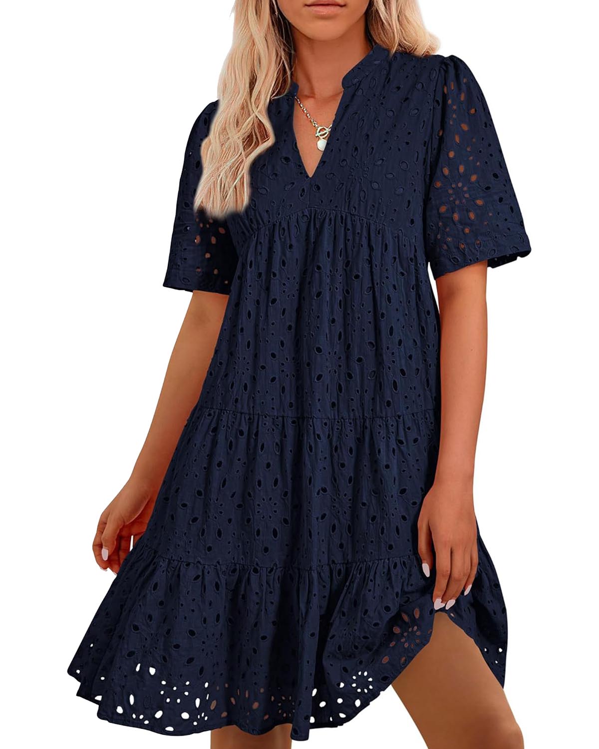 💥Last Day Special Sale 49% OFF💃Women's Elegant Hollow Out Lace Ruffle Casual Mini Dress