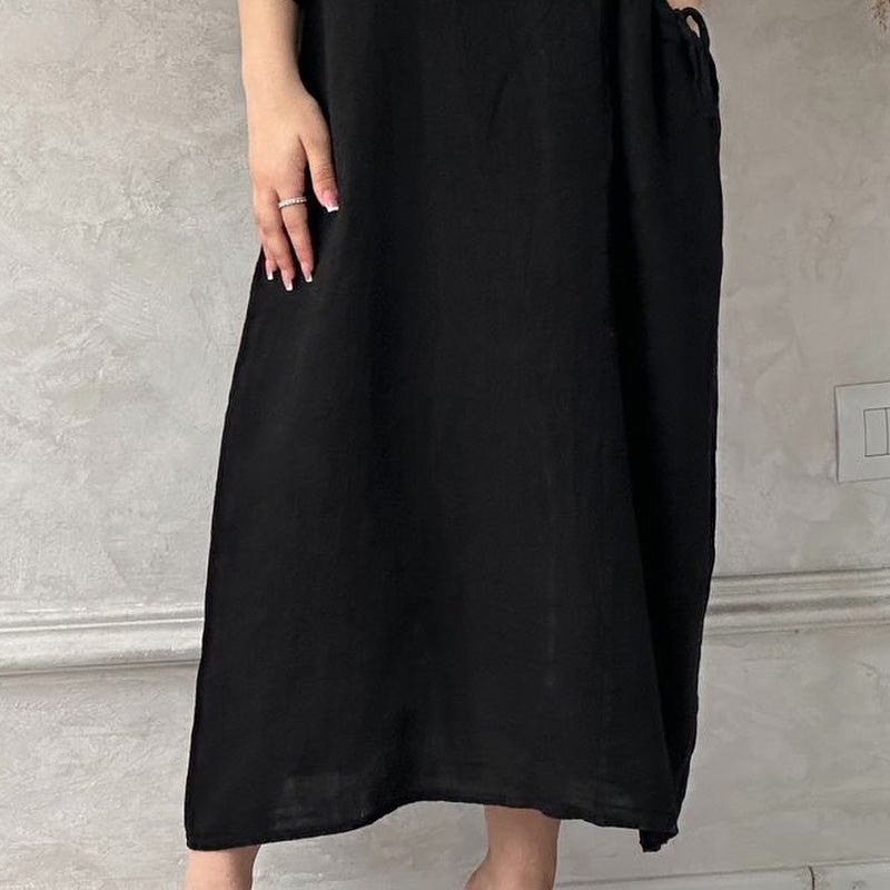 Women's Solid Color Loose Round Neck Midi Dress