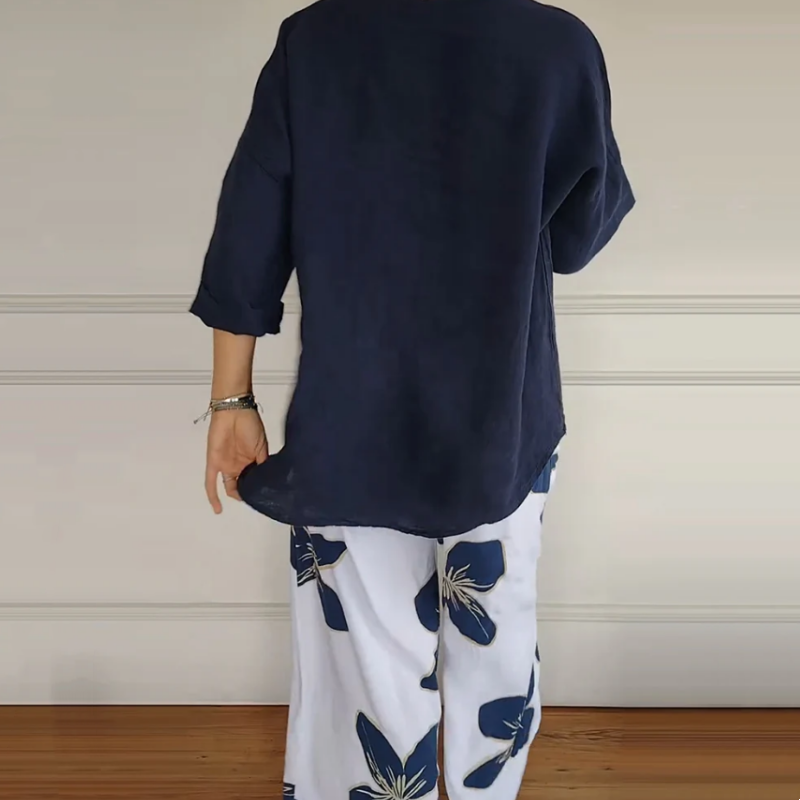 Women's Crew Neck Tops & Printed Trousers Set