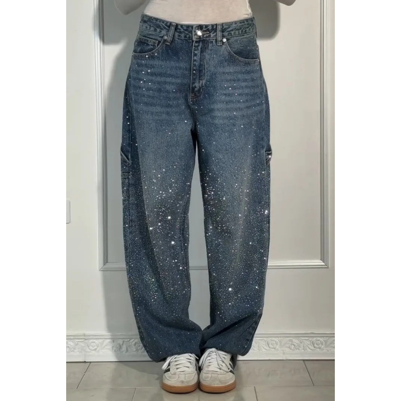Straight-Leg Rhinestone Jeans for Women
