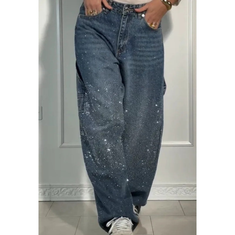 Straight-Leg Rhinestone Jeans for Women