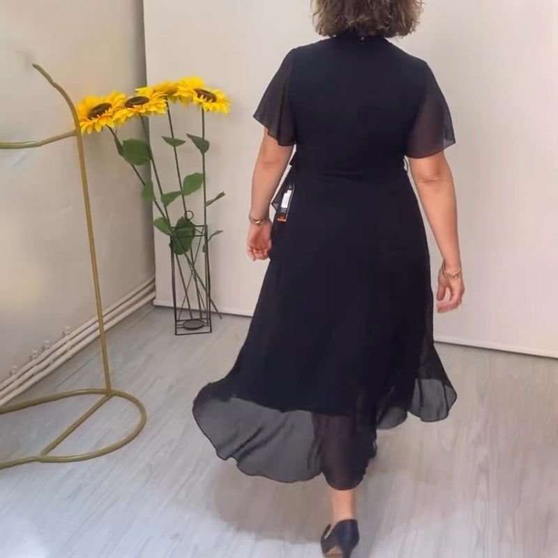 Women's Elegant Flowing Chiffon Dress with Ruffled Hem