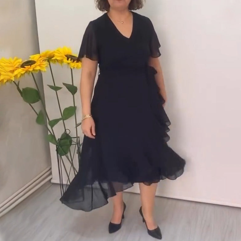 Women's Elegant Flowing Chiffon Dress with Ruffled Hem