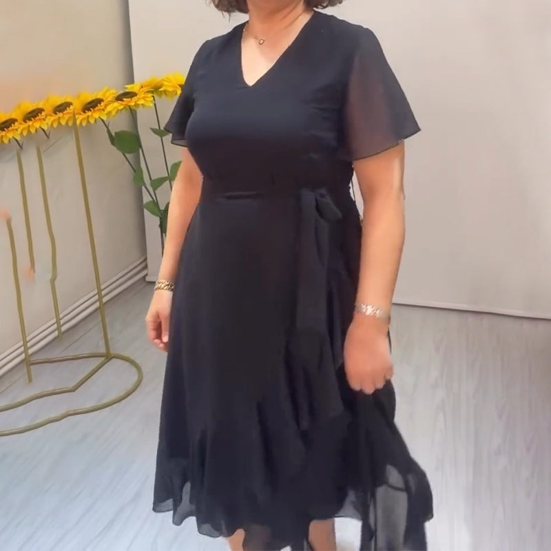 Women's Elegant Flowing Chiffon Dress with Ruffled Hem