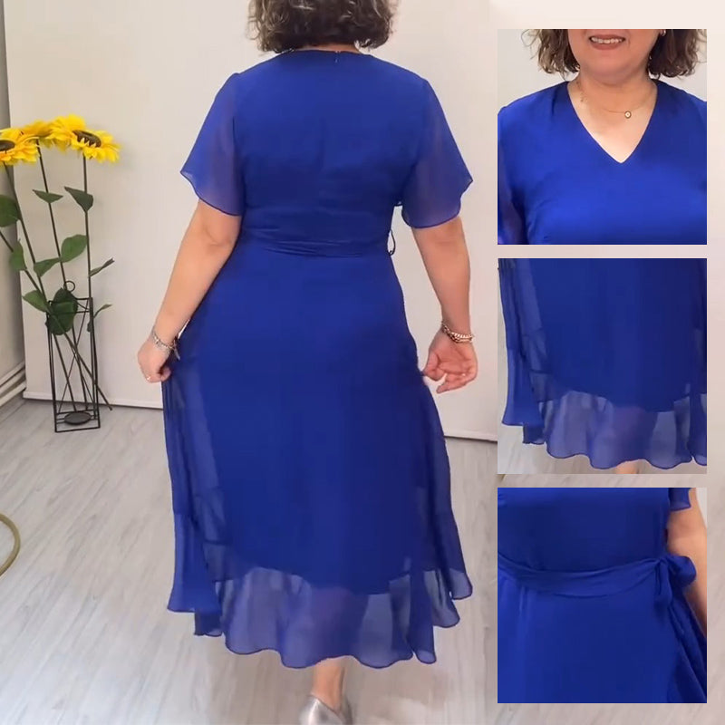 Women's Elegant Flowing Chiffon Dress with Ruffled Hem