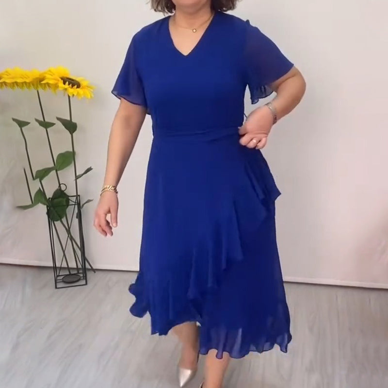 Women's Elegant Flowing Chiffon Dress with Ruffled Hem